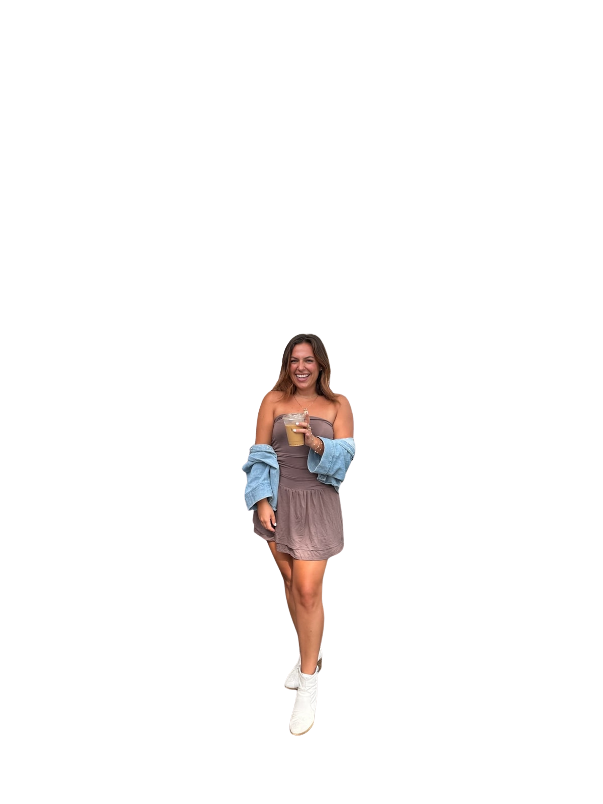 Isabella smiling in a denim jacket