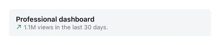 Instagram professional dashboard: 1.1M views in the last 30 days.