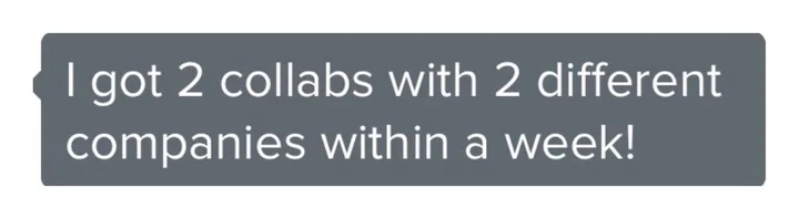 Client message: I got 2 collabs with 2 different companies within a week.